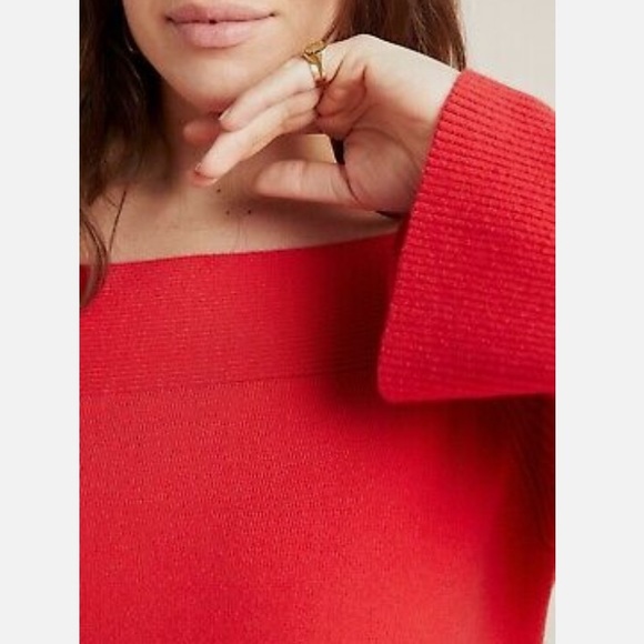 Anthropologie Elise Ribbed Off the Shoulder Tunic Sweater Red Sz M - Picture 3 of 16